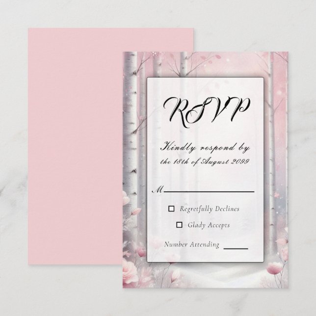 Tarjeta De Confirmación De Asistencia Pétalos congelados en un Boda de Woodland de Invie (Anverso / Reverso)