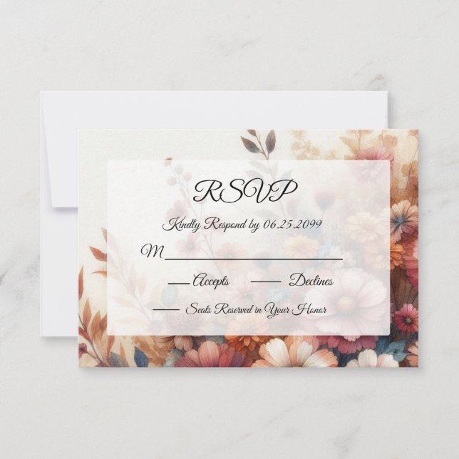 Tarjeta De Confirmación De Asistencia Pétalos de cosecha y cielos pintados (Anverso)