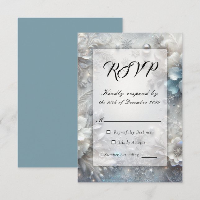 Tarjeta De Confirmación De Asistencia Pétalos de nieve en Boda de sangre congelada (Anverso / Reverso)
