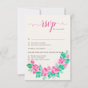 Tarjeta De Confirmación De Asistencia Pétalos de rosa verdes rosados Flores Jardín Boda
