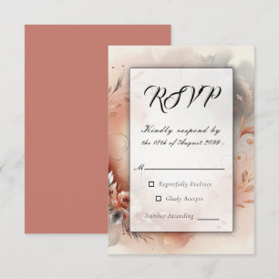 Tarjeta De Confirmación De Asistencia Pétalos ruborizados y Boda de Swirls plateado