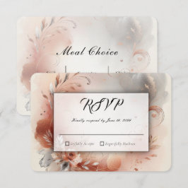 Tarjeta De Confirmación De Asistencia Pétalos Sonrojados y Remolinos de Plata Boda