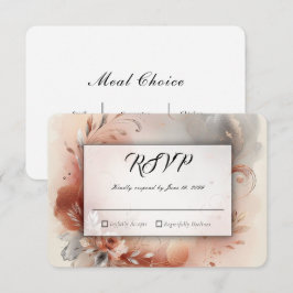 Tarjeta De Confirmación De Asistencia Pétalos Sonrojados y Remolinos de Plata Boda