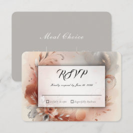 Tarjeta De Confirmación De Asistencia Pétalos Sonrojados y Remolinos de Plata Boda