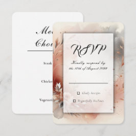 Tarjeta De Confirmación De Asistencia Pétalos Sonrojados y Remolinos de Plata Boda