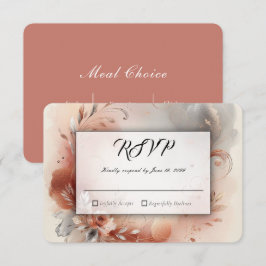 Tarjeta De Confirmación De Asistencia Pétalos Sonrojados y Remolinos de Plata Boda