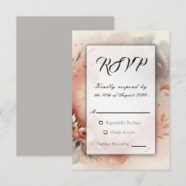 Tarjeta De Confirmación De Asistencia Pétalos Sonrojados y Remolinos de Plata Boda