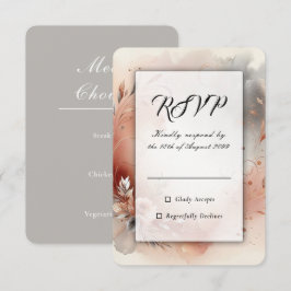 Tarjeta De Confirmación De Asistencia Pétalos Sonrojados y Remolinos de Plata Boda