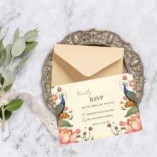 Tarjeta De Confirmación De Asistencia Pichwai Boda India Elegante