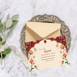 Tarjeta De Confirmación De Asistencia Pichwai Indian Peacock Elegant Wedding