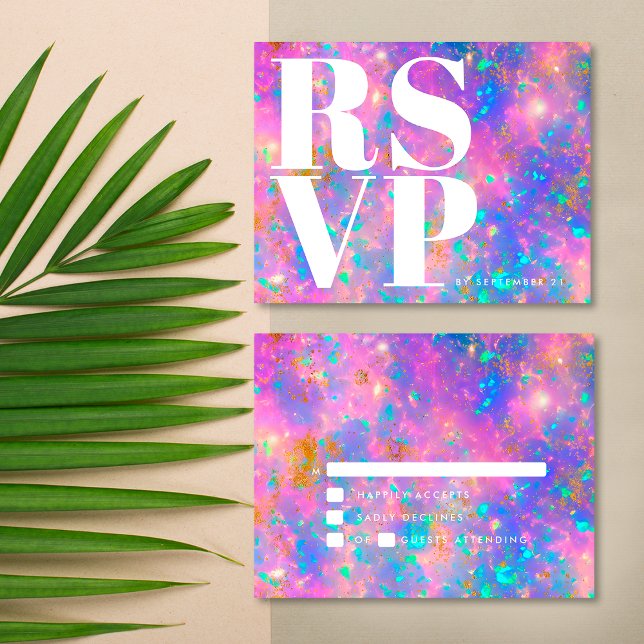 Tarjeta De Confirmación De Asistencia Piedra Opal Moderna Boda sencillo negrita Minimali (Front / Back)