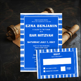 Tarjeta De Confirmación De Asistencia Pinceles Rayas Azul Personalizado Bar Bat Mitzvah