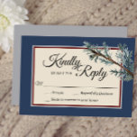 Tarjeta De Confirmación De Asistencia Pine Blue Winter Wedding Response Card<br><div class="desc">This Pine Blue Winter wedding response card combines a classy, formal dusty blue framed border with elegant, evergreen pine tree boughs for a classic, yet rustic look. The botanical greenery foliage with calligraphy type over a beige background creates a nature focused vibe for a Christmas or forest destination marriage celebration....</div>