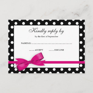 Tarjeta De Confirmación De Asistencia Pink and Black Polka Dot Bow