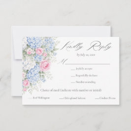 Tarjeta De Confirmación De Asistencia Pink and Blue Floral Garden Meal Choice Wedding