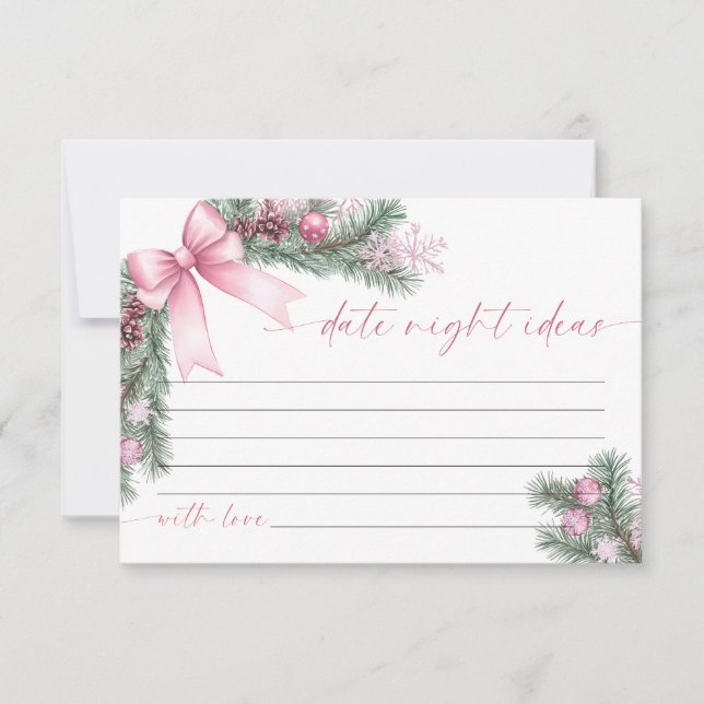 Tarjeta De Confirmación De Asistencia Pink Bow Christmas Date Night Ideas Card (Anverso)