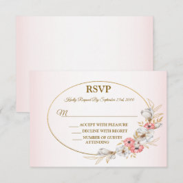Tarjeta De Confirmación De Asistencia Pink Floral Golden Peach Modern Wedding Party