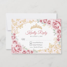 Tarjeta De Confirmación De Asistencia Pink Gold Quinceanera Reply