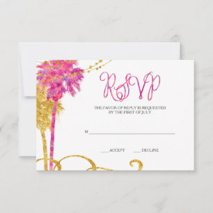 Tarjeta De Confirmación De Asistencia Pink Gold Watercolor Beach Bat Mitzvah