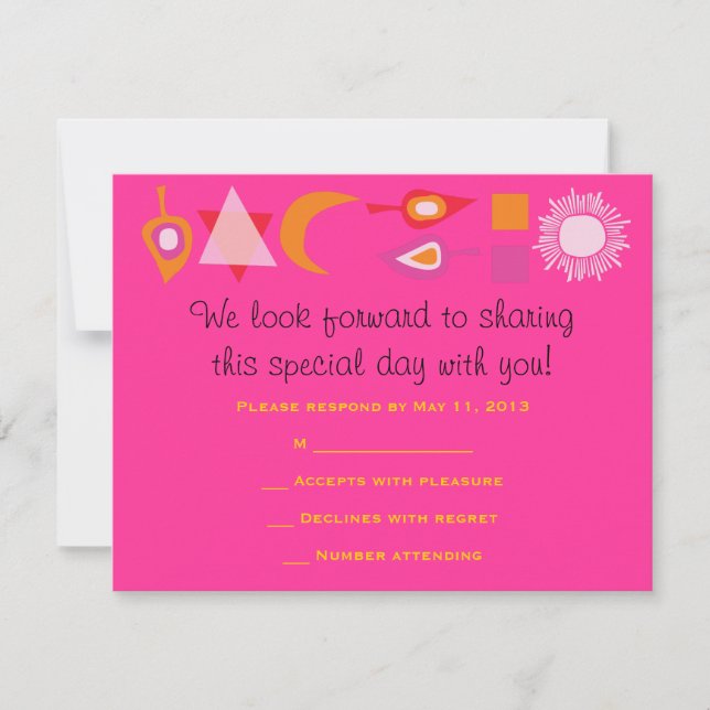 Tarjeta De Confirmación De Asistencia PINK LUMINOSO MITZVAH Bar Bat Mitzvah Reply Card (Anverso)