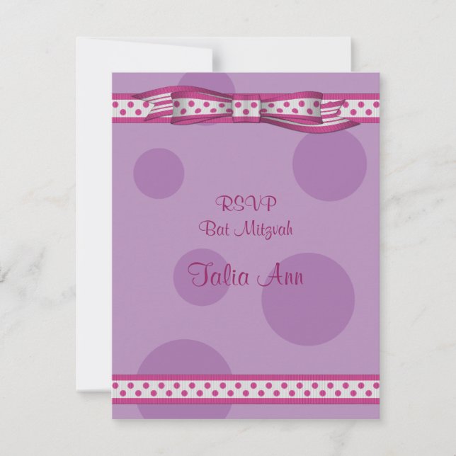 Tarjeta De Confirmación De Asistencia Pink & Purple Polka Dots Bat Mitzvah Response Card (Anverso)