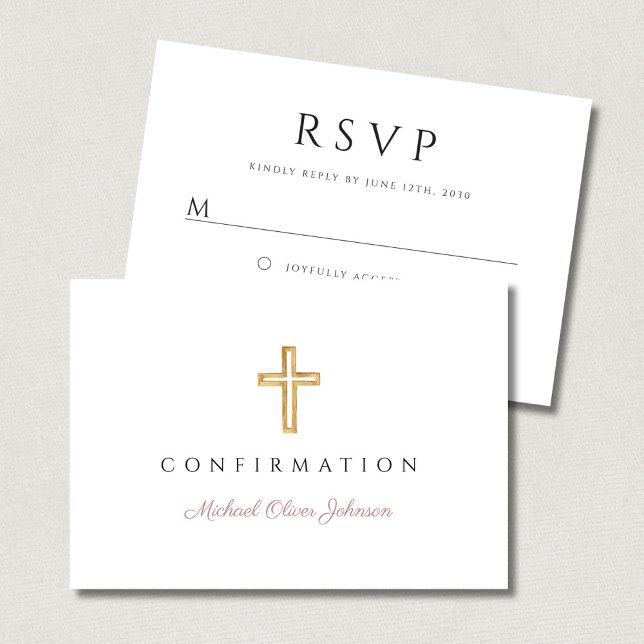 Tarjeta De Confirmación De Asistencia Pink Script Religious Cross Girl Confirmation (Pink Script Religious Cross Girl Confirmation RSVP Card)