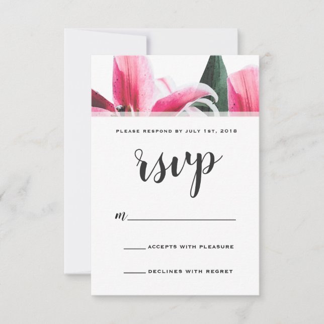 Tarjeta De Confirmación De Asistencia Pink Stargazer Lily Floral (Anverso)