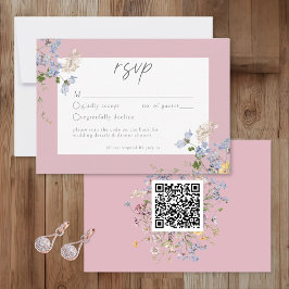 Tarjeta De Confirmación De Asistencia Pink Wildflower Garden Elegant Wedding QR