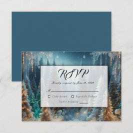 Tarjeta De Confirmación De Asistencia Pinos escarchados en Boda de brillo invernal