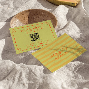 Tarjeta De Confirmación De Asistencia Pinstripes manuscritas Boda de código QR caprichos