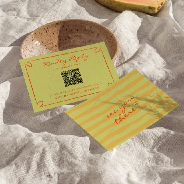 Tarjeta De Confirmación De Asistencia Pinstripes manuscritas Boda de código QR caprichos (Subido por el creador)