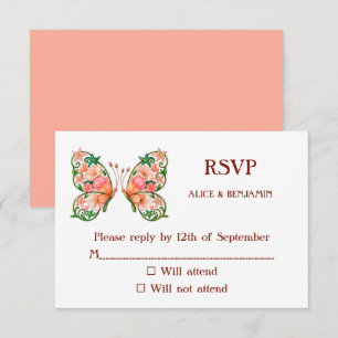 Tarjeta De Confirmación De Asistencia Pintura al óleo romántica floral mariposa