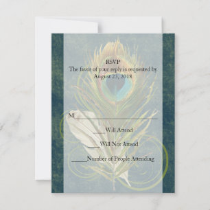 Tarjeta De Confirmación De Asistencia Pintura artística de la boda de la pluma de pavo r