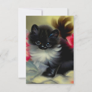 Tarjeta De Confirmación De Asistencia Pintura de gatito blanco y negro vintage