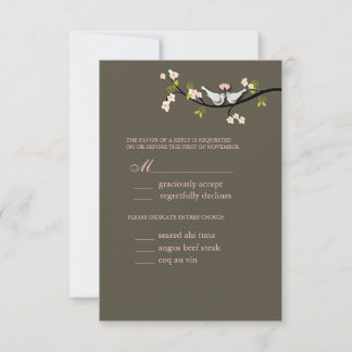 Tarjeta De Confirmación De Asistencia PixDezi rsvp, palomas en rama de flores de cerezo
