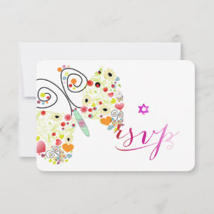 Tarjeta De Confirmación De Asistencia PixDezines Bat Mitzvah/mariposas