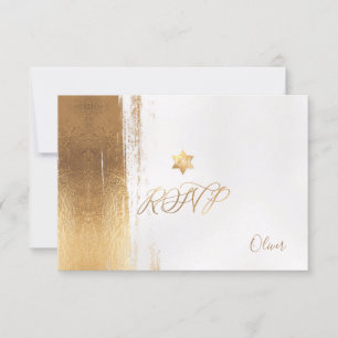 Tarjeta De Confirmación De Asistencia PixDezines Faux Gold Brustrokes Mitzvah ✡