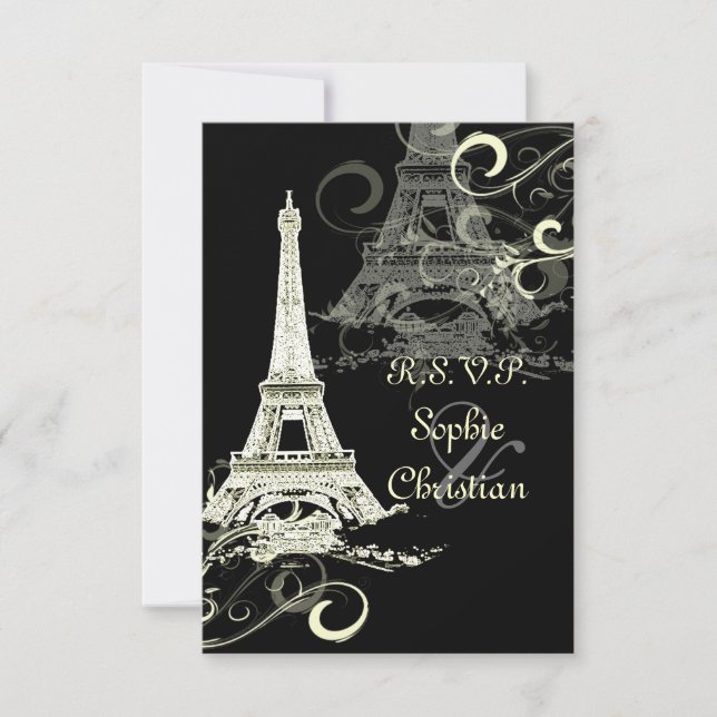 Tarjeta De Confirmación De Asistencia PíxDezines GRANDES RSVP/LA TOUR EIFFEL/CREMAS (Anverso)