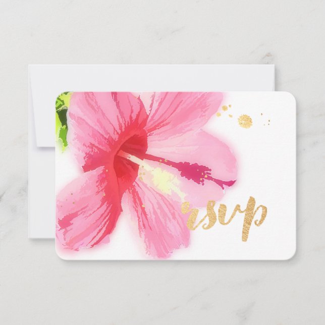 Tarjeta De Confirmación De Asistencia PixDezines hibiscus/floral/rsvp (Anverso)