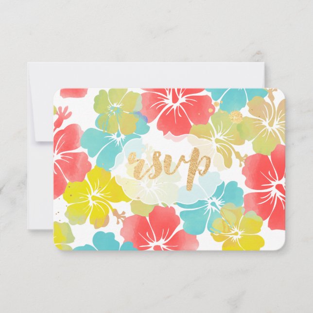 Tarjeta De Confirmación De Asistencia PixDezines hibiscus/floral/rsvp (Anverso)