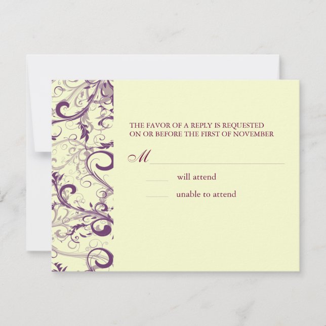 Tarjeta De Confirmación De Asistencia PixDezines LARGE RSVP, PLUM SWIRLSDIY fondo (Anverso)