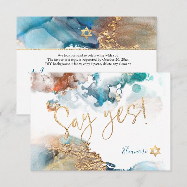 Tarjeta De Confirmación De Asistencia PixDezines Mitzvah ✡ H2 Galaxy Resumen de óxido Ve (Anverso / Reverso)