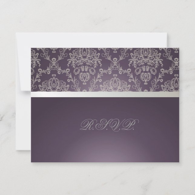 Tarjeta De Confirmación De Asistencia PixDezines plum+plata rsvp, dolcè damask (Anverso)