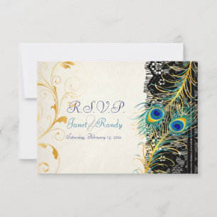 Tarjeta De Confirmación De Asistencia PixDezines pluma de pavo real/aqua/turquesa
