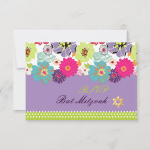 Tarjeta De Confirmación De Asistencia PixDezines rsvp/Alegre floral retro, Bat Mitzvah