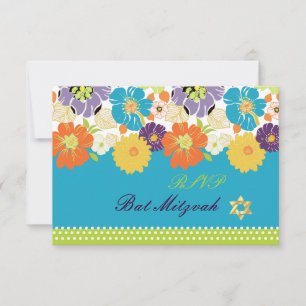 Tarjeta De Confirmación De Asistencia PixDezines rsvp/Alegre floral retro, Bat Mitzvah
