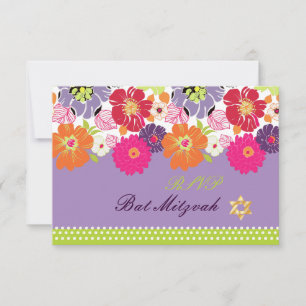 Tarjeta De Confirmación De Asistencia PixDezines rsvp/Alegre floral retro, Bat Mitzvah