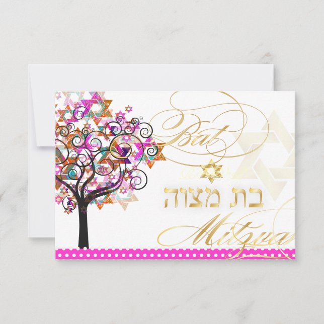 Tarjeta De Confirmación De Asistencia PixDezines RSVP/Árbol de vida/Bat Mitzvah (Anverso)