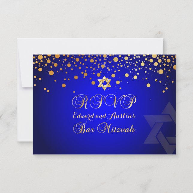 Tarjeta De Confirmación De Asistencia PixDezines RSVP, BAR MITZVAH+GOLD CONFETTI (Anverso)