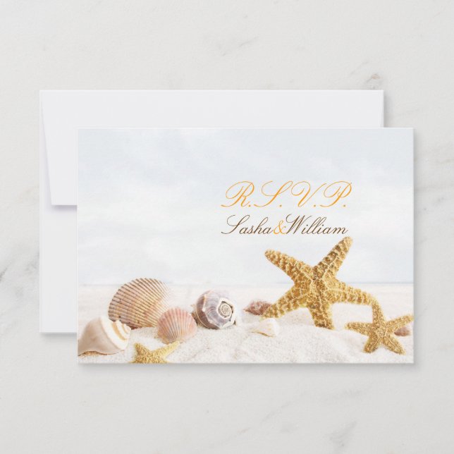 Tarjeta De Confirmación De Asistencia PixDezines RSVP, DANCIANDO STARFISH/SEASHELL (Anverso)